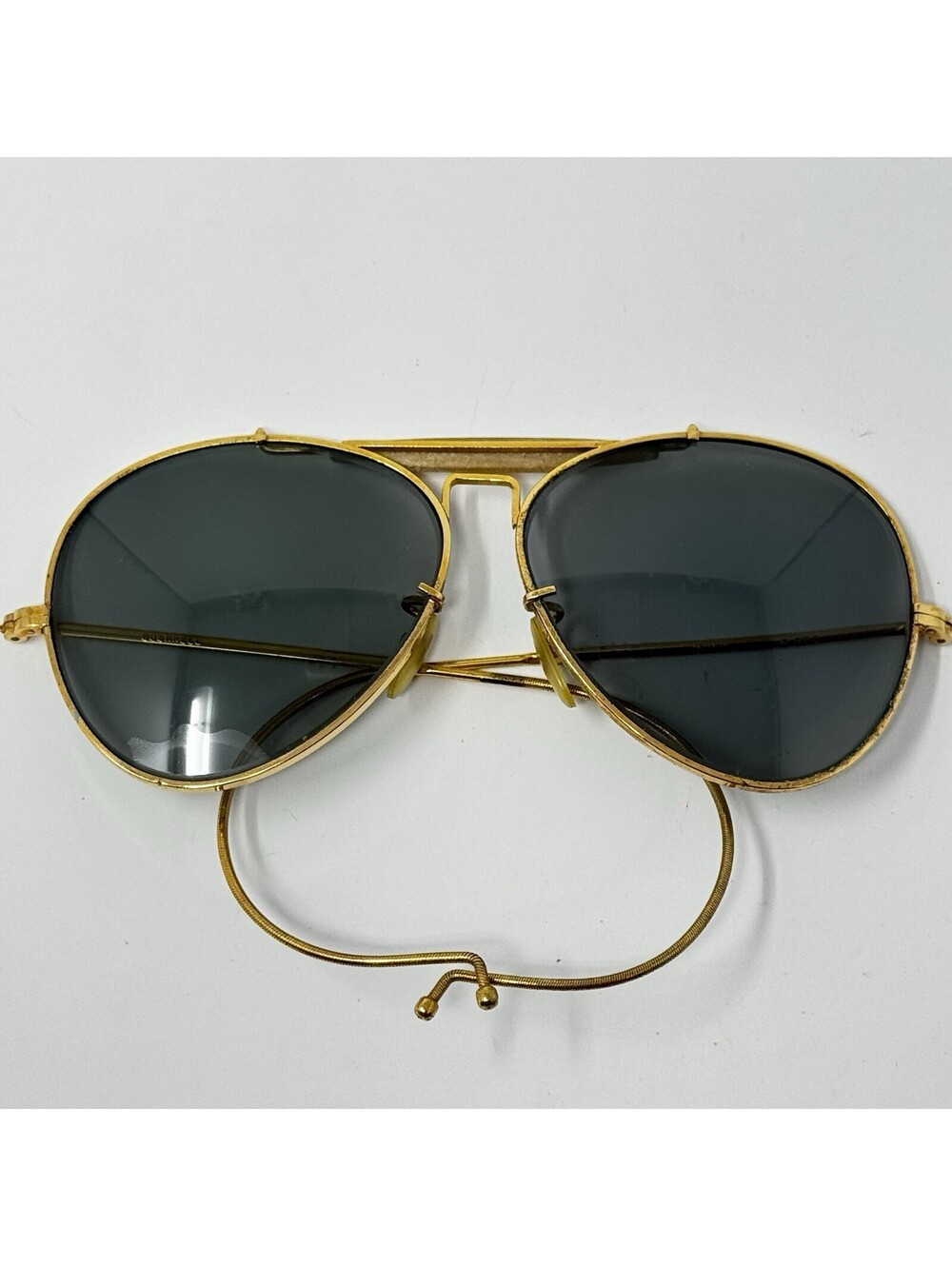 Vintage Bushnell 755 Aviator Sunglasses Gold Metal Cable Temples Japan